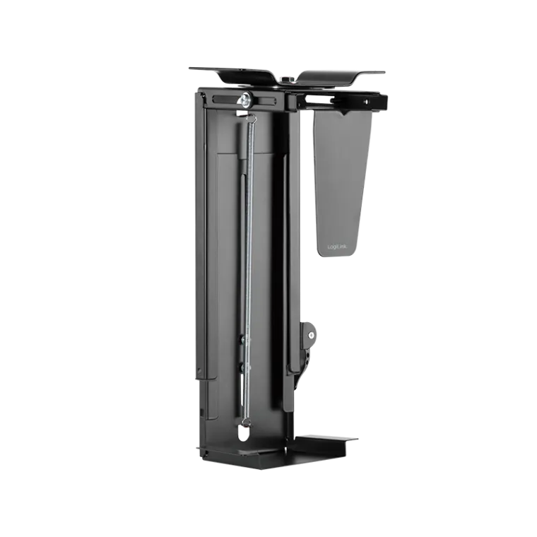 PC-Tower-Halterung, bis 10 kg, H: 300–510 mm B: 88–203 mm, drehbar, Untertischmontage, Schwarz