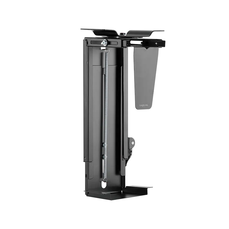 PC-Tower-Halterung, bis 10 kg, H: 300–510 mm B: 88–203 mm, drehbar, Untertischmontage, Schwarz
