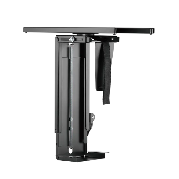 PC-Tower-Halterung, bis 10 kg, H: 300–510 mm B: 88–203 mm, drehbar, Untertischmontage, Schwarz