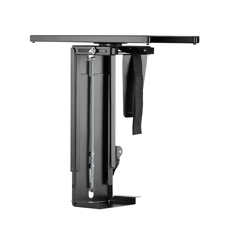 PC-Tower-Halterung, bis 10 kg, H: 300–510 mm B: 88–203 mm, drehbar, Untertischmontage, Schwarz