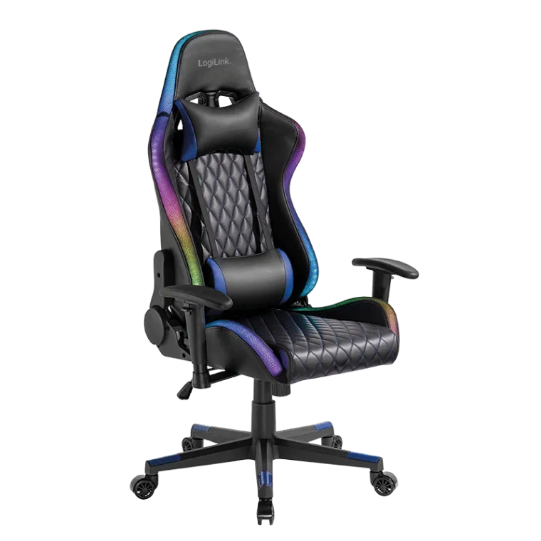 Gaming-Stuhl mit Kopf- und Lendenwirbelstütze, RGB-Beleuchtung, bis 150 kg, schwarz