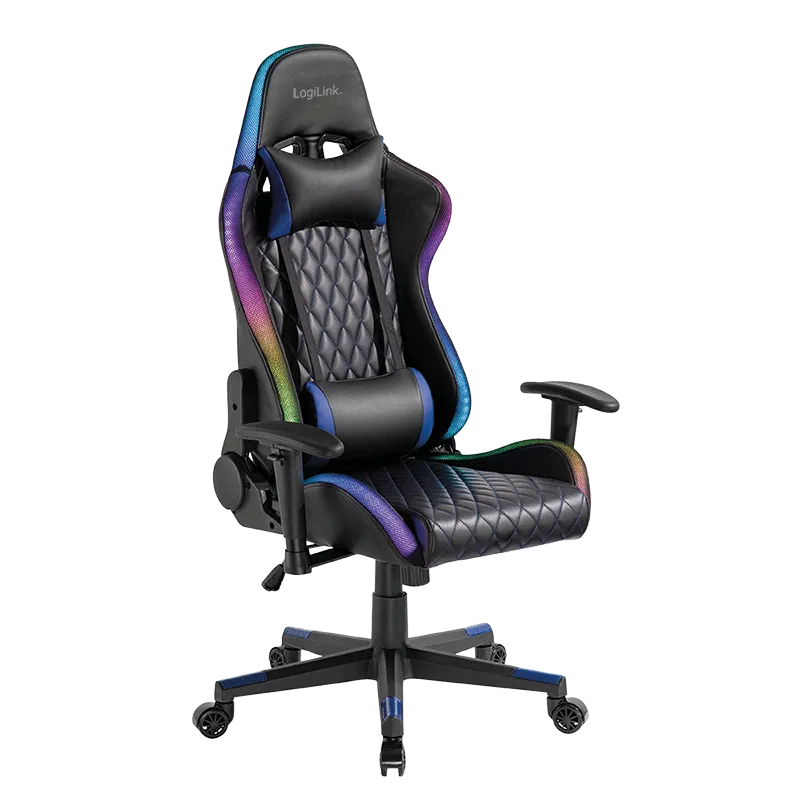 Gaming-Stuhl mit Kopf- und Lendenwirbelstütze, RGB-Beleuchtung, bis 150 kg, schwarz