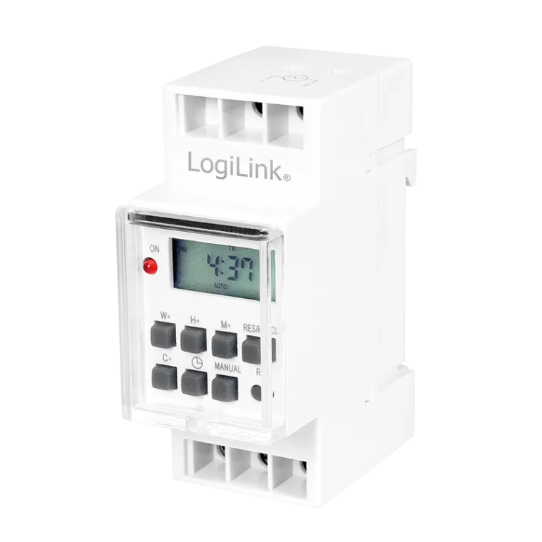 Digitale Zeitschaltuhr für 35 mm Hutschiene, LCD, IP20, 8 Programmierungen/Tag