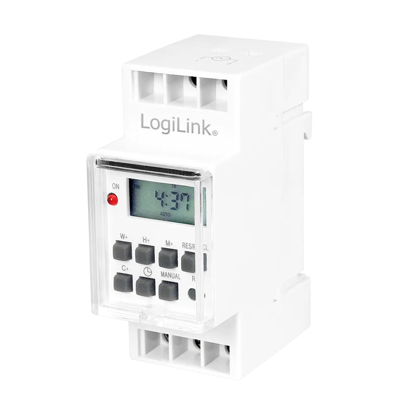 Digitale Zeitschaltuhr für 35 mm Hutschiene, LCD, IP20, 8 Programmierungen/Tag