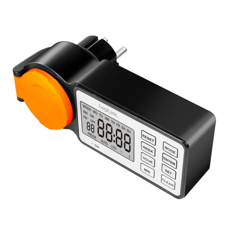 Outdoor-Zeitschaltuhr mit 2,2" LCD-Display, CEE 7/3, IP44, 3600 W, schwarz/orange