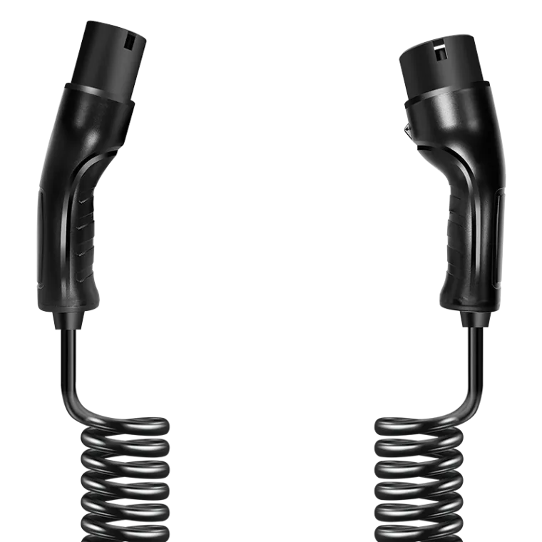 E-Auto-Ladekabel, Typ 2, 3-phasig, spiral, 32 A, 22 kW, mit Tasche, 5 m
