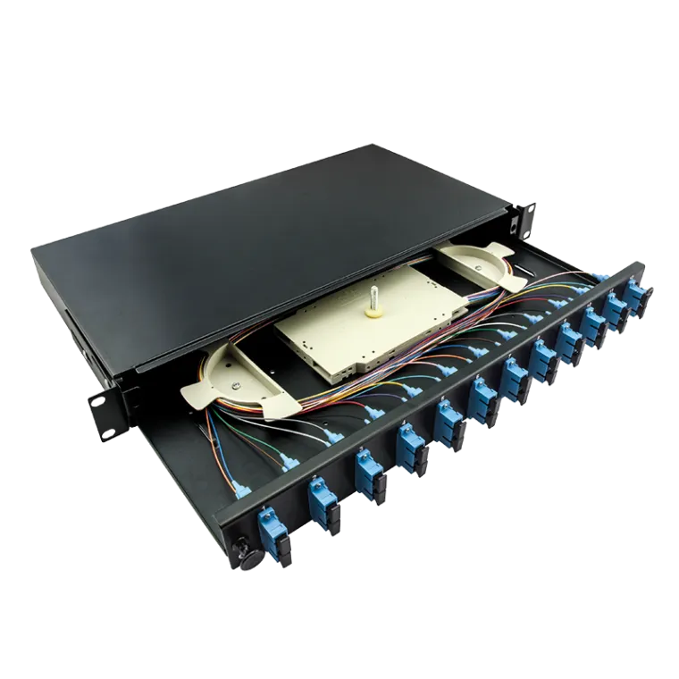 19" Komplett bestückte Spleißboxen SC-DX 12 Port, Single Mode OS2, 1HE, Schwarz