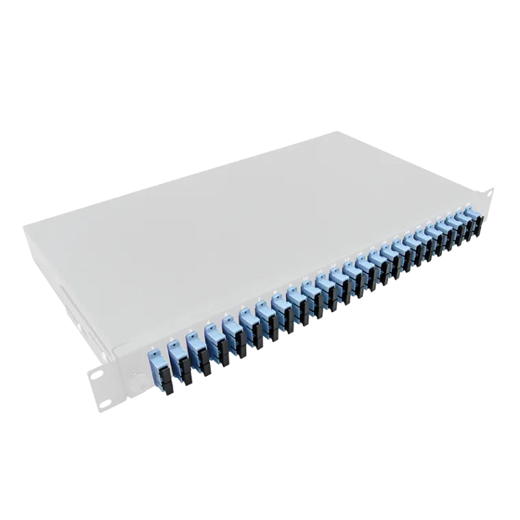 Komplett bestückte Spleißbox SC-DX 24 Port, Singlemode OS2, 1HE, Hellgrau