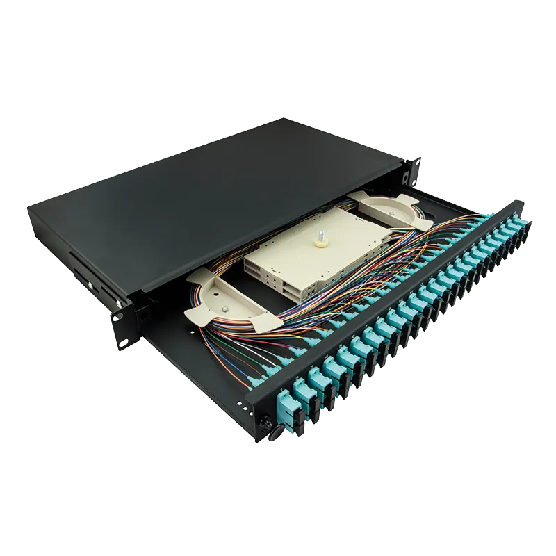 Komplett bestückte Spleißbox SC-DX 24 Port, Multimode OM3, 1HE, Schwarz