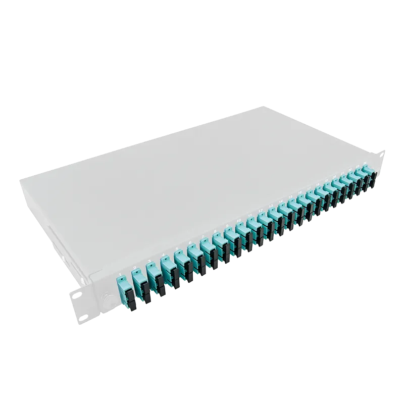 Komplett bestückte Spleißbox SC-DX 24 Port, Multimode OM3, 1HE, Hellgrau