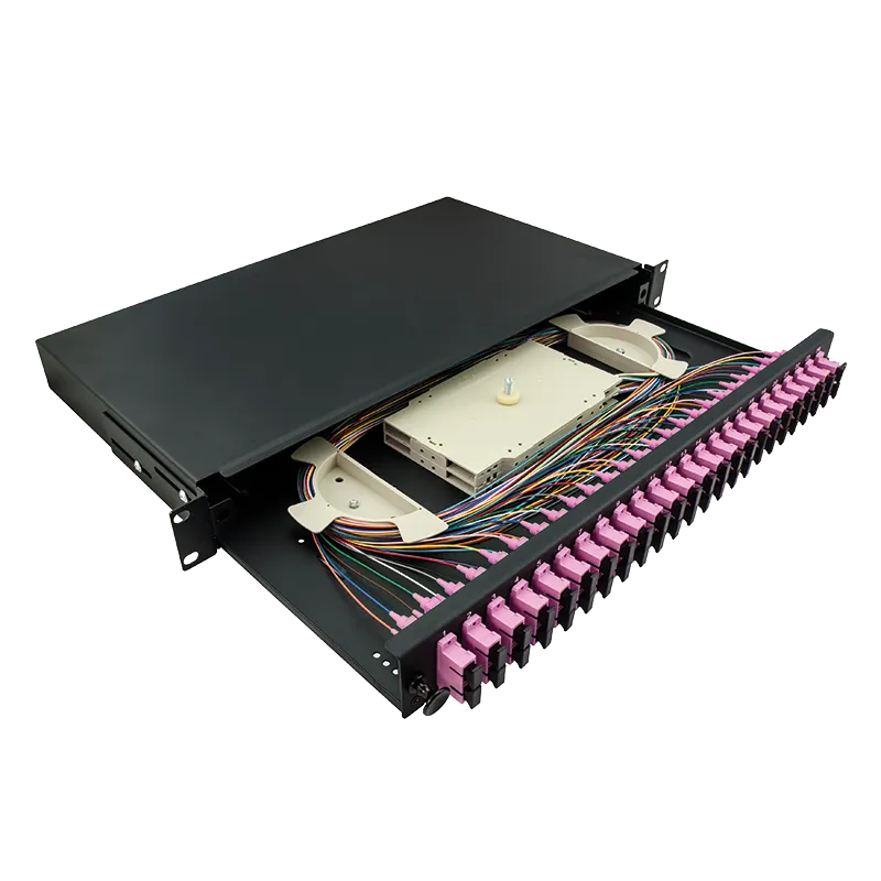 Komplett bestückte Spleißbox SC-DX 24 Port, Multimode OM4, 1HE, Schwarz