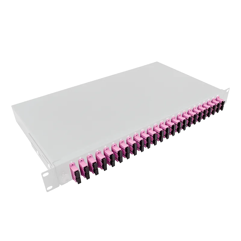 Komplett bestückte Spleißbox SC-DX 24 Port, Multimode OM4, 1HE, Hellgrau