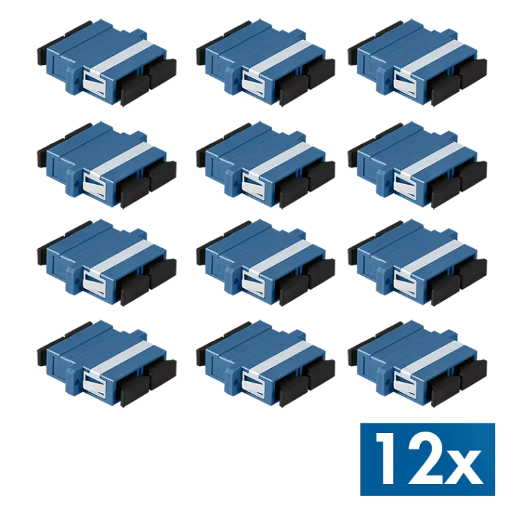 Glasfaser SC/SC Duplex Kupplung mit Flansch, 12 Stück, Blau (OS2)
