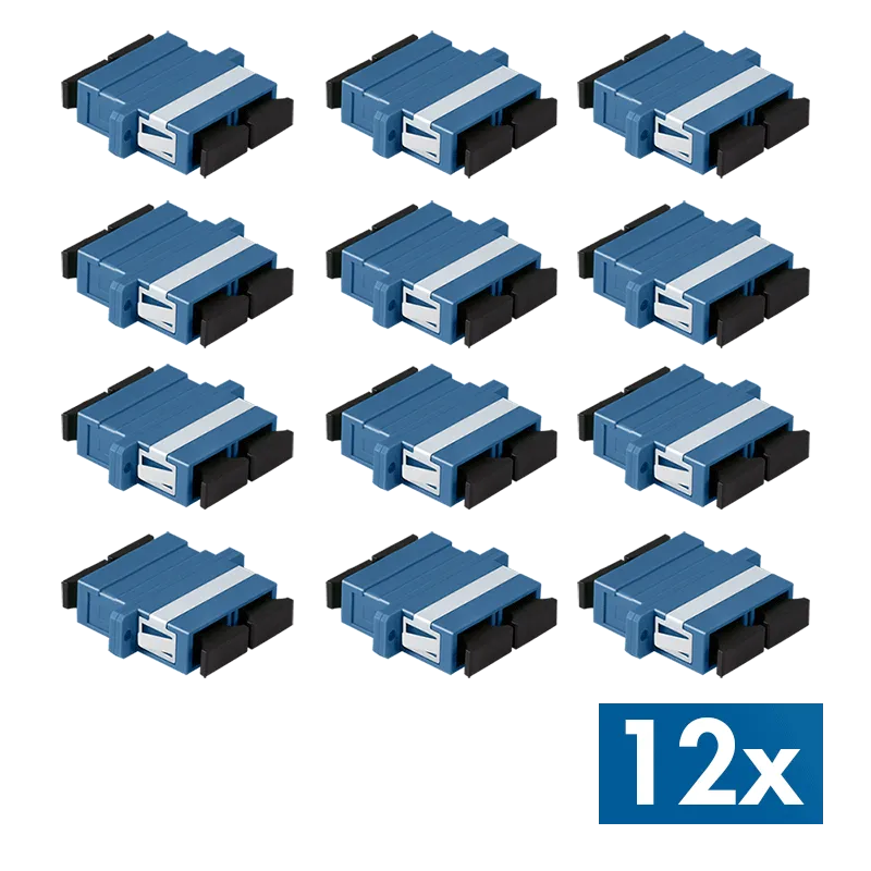 Glasfaser SC/SC Duplex Kupplung mit Flansch, 12 Stück, Blau (OS2)