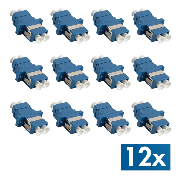 Glasfaser Kupplung LC Duplex, 12 Stück, mit Flansch, Blau (OS2)