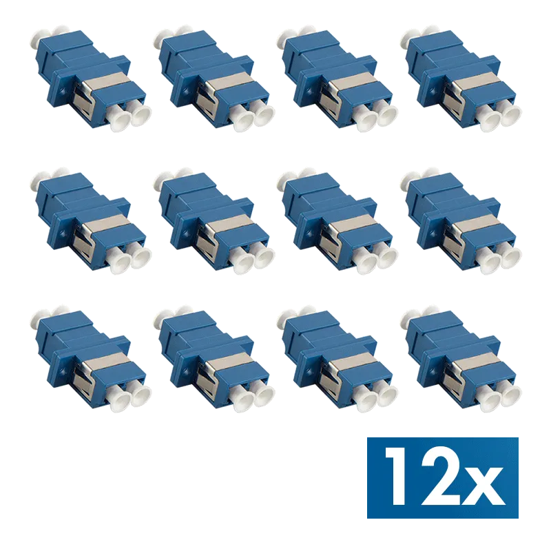 Glasfaser Kupplung LC Duplex, 12 Stück, mit Flansch, Blau (OS2)