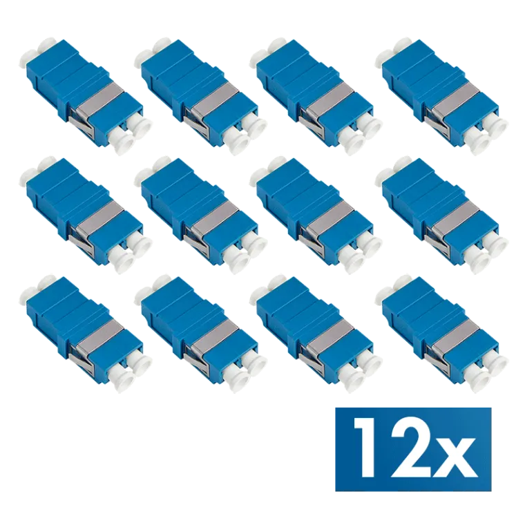 Glasfaser Kupplung LC Duplex, 12 Stück, ohne Flansch, Blau (OS2)