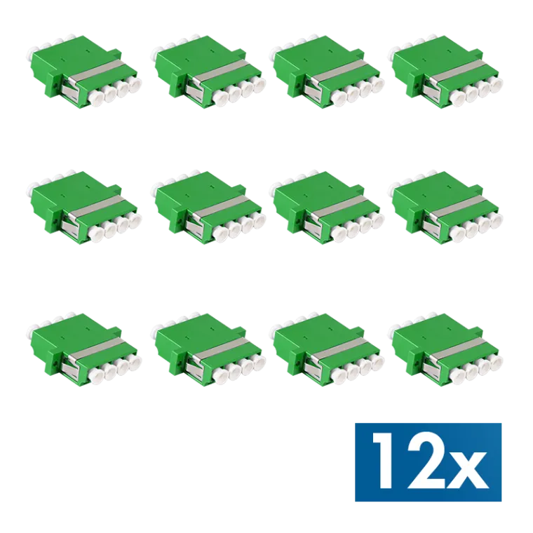 Glasfaser Kupplung LC Quad, 12 Stück, mit Flansch, Grün (OS2)