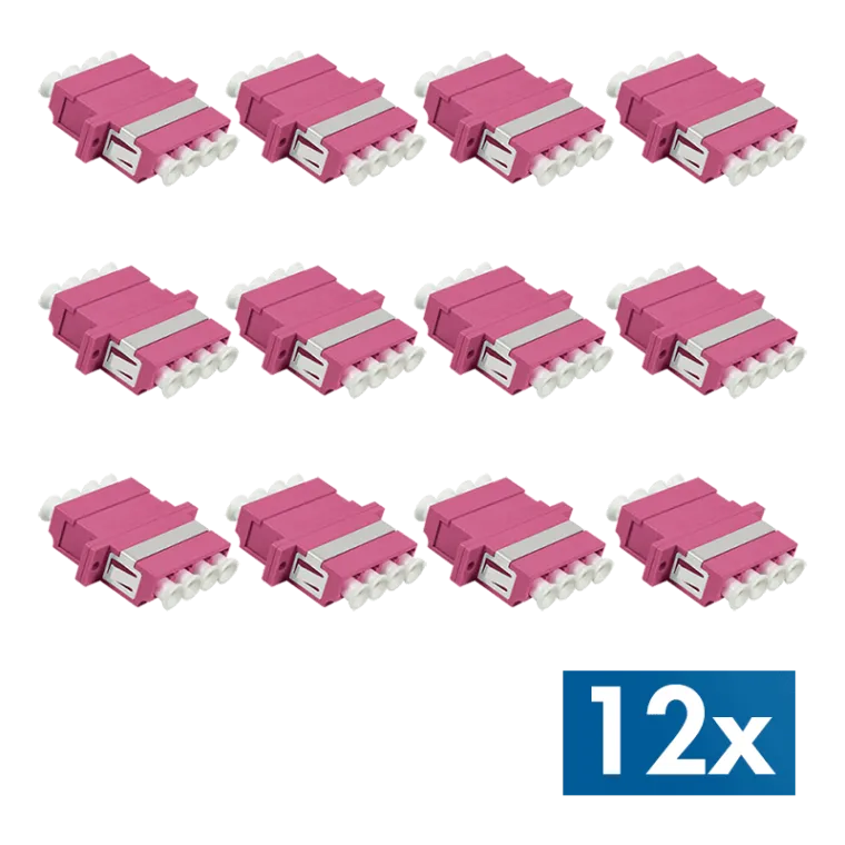 Glasfaser Kupplung LC Quad, 12 Stück, mit Flansch, Violett (OM4)