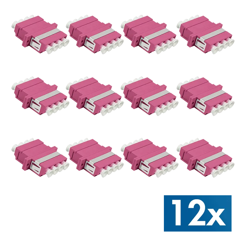 Glasfaser Kupplung LC Quad, 12 Stück, mit Flansch, Violett (OM4)