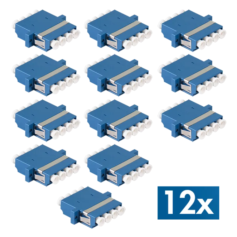 Glasfaser Kupplung LC Quad, 12 Stück, mit Flansch, Blau (OS2)