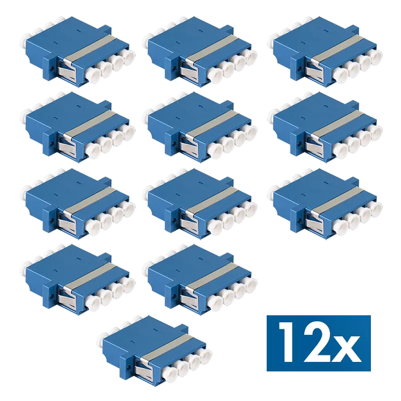 Glasfaser Kupplung LC Quad, 12 Stück, mit Flansch, Blau (OS2)