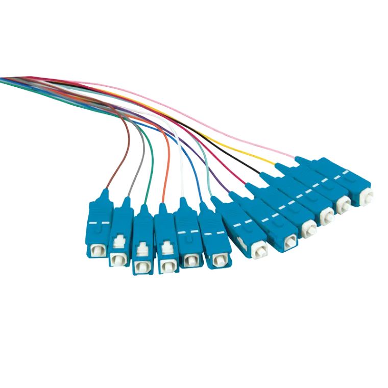 Farbiger Pigtailsatz 12 x SC, OS2 9/125µ, 2m, Stecker Blau
