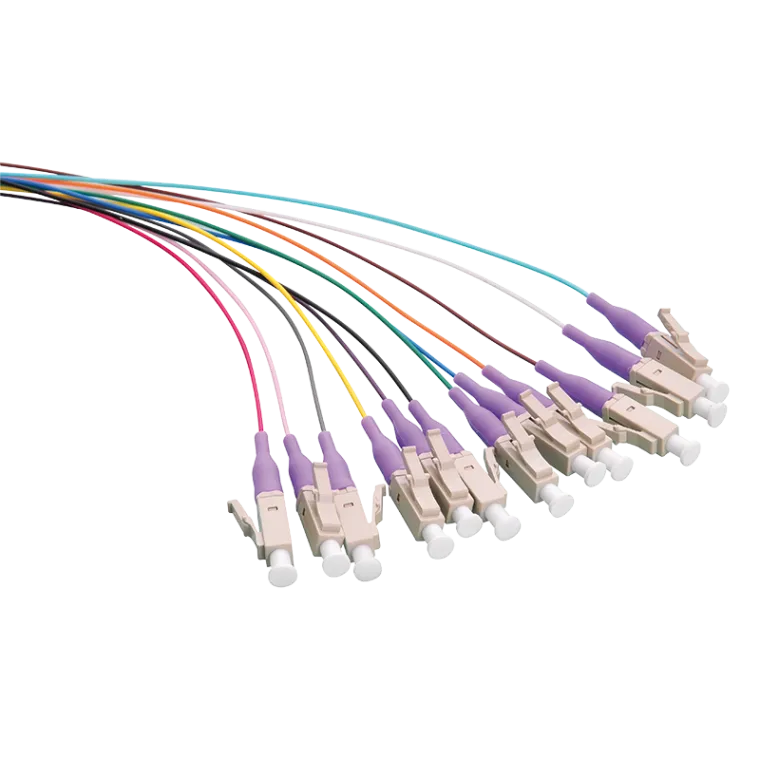 Farbiger Pigtailsatz 12 x LC, OM4 50/125µ, 2m, Stecker Violett