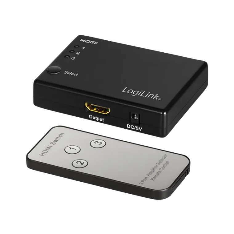 HDMI-Switch, 3x1-Port, 1080p/60 Hz, HDCP, CEC, RC, klein