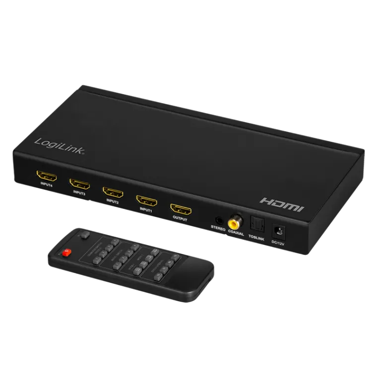 HDMI-Switch 4x1-Port, Multiviewer, 1080p/60 Hz, Scaler, Seamless, RC