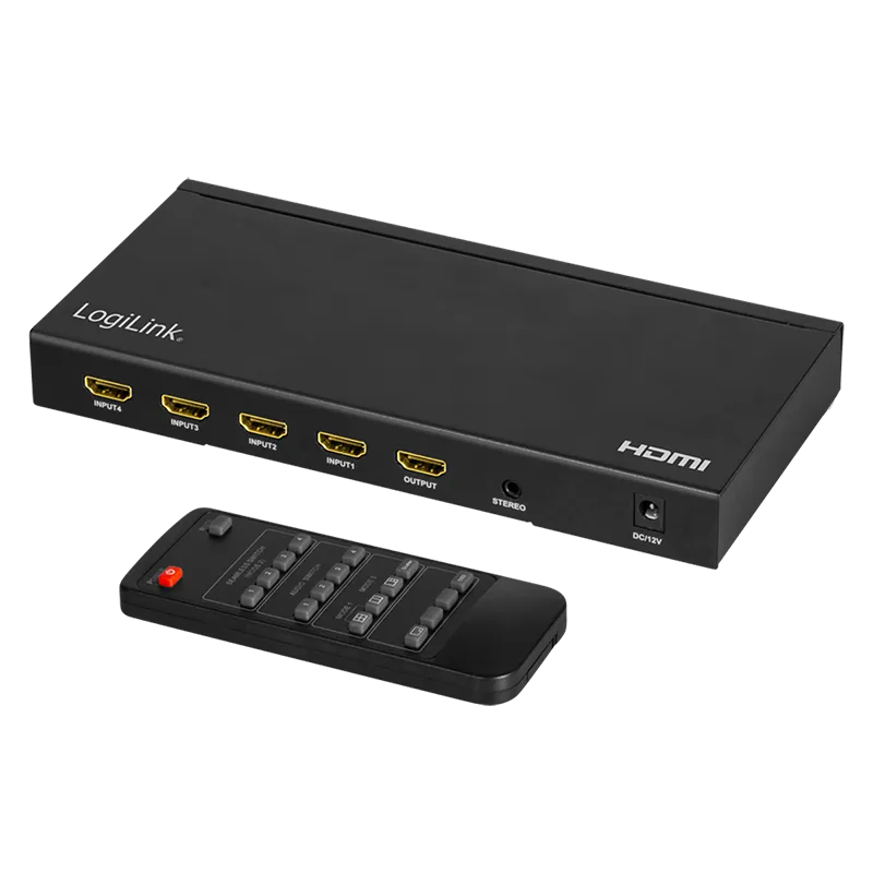 HDMI-Switch 4x1-Port, Multiviewer, 4K/30 Hz, Scaler, Seamless, RC
