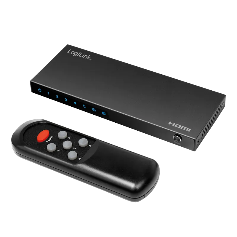 HDMI-Switch, 5x1-Port, 4K/60 Hz, HDCP, HDR, CEC, RC, Metall