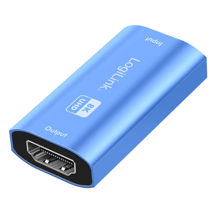 HDMI-Repeater, 20 m, 8K/60 Hz, HDCP 2.3, Alu, blau