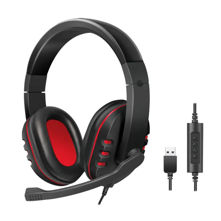 Stereo-Headset, 1x USB-A-Stecker, Bügelmikrofon, Gaming, schwarz/rot