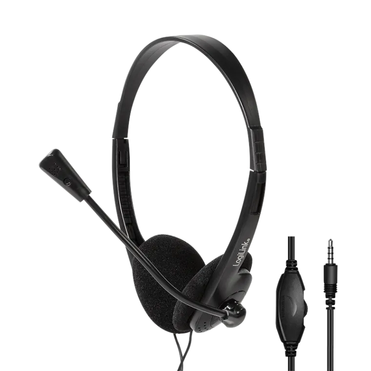 Beidseitiges-Stereo-Headset, 1x 3,5-mm-Klinkenstecker, Bügelmikrofon, Eco-Box