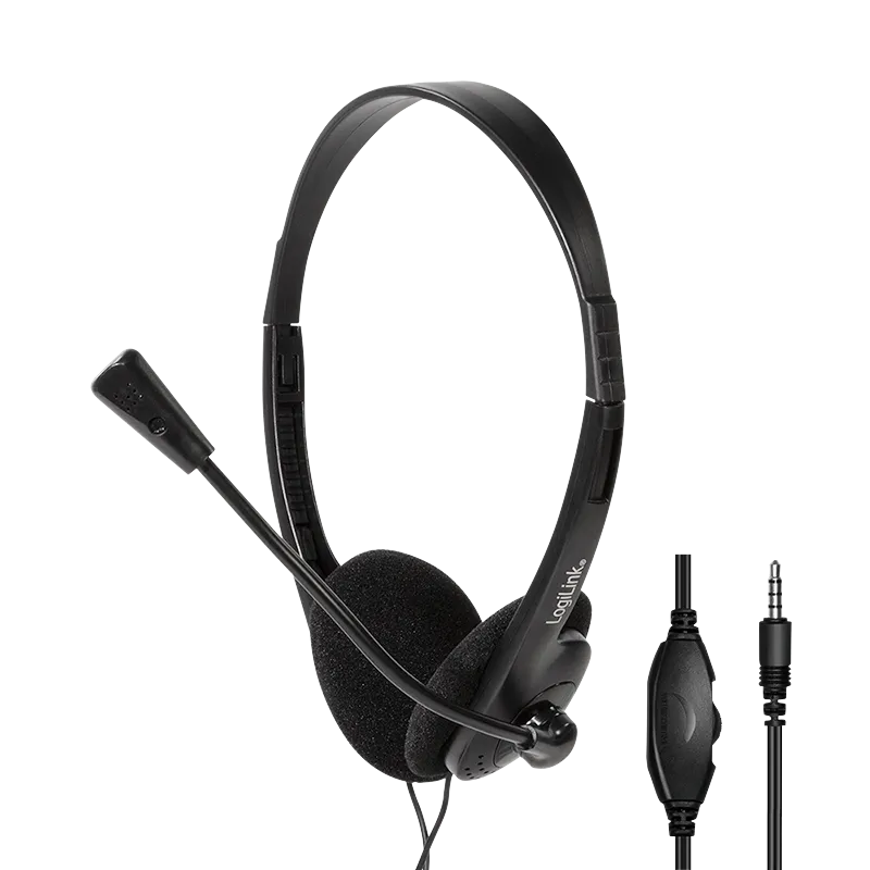 Beidseitiges-Stereo-Headset, 1x 3,5-mm-Klinkenstecker, Bügelmikrofon, Eco-Box
