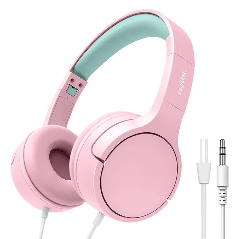 Kinderkopfhörer, 3,5 mm-Aux-Anschluss, max. 75 dB, faltbar, Pink