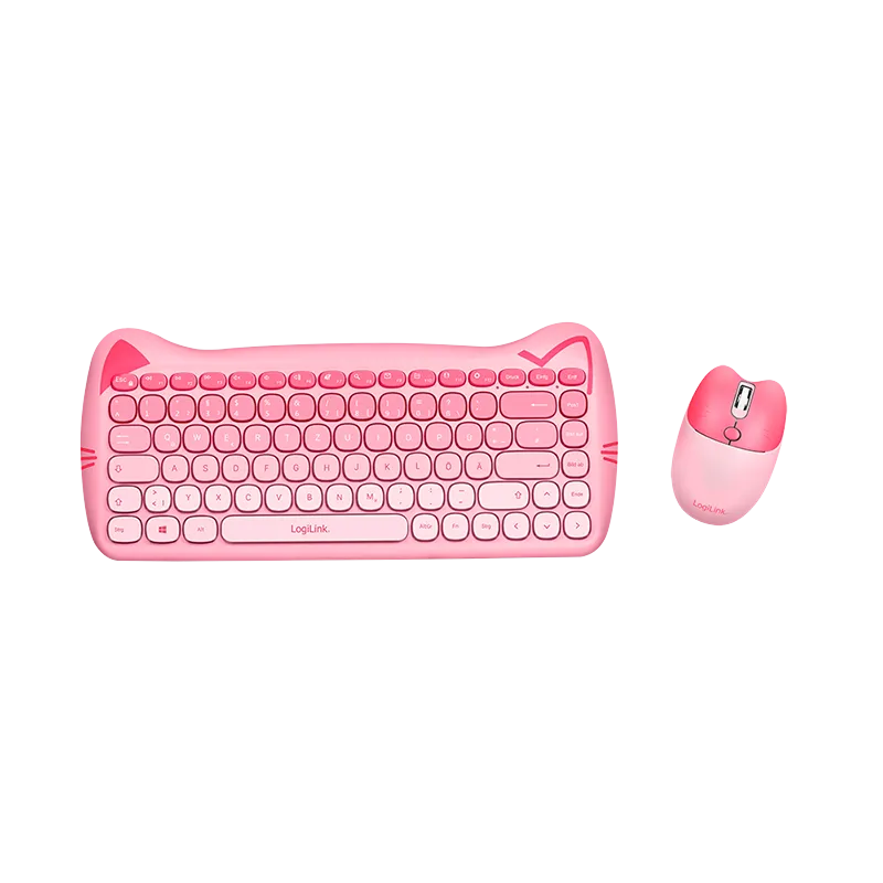 Kabellose 2,4 GHz Tastatur-Maus-Kombi, 1600 DPI, kindgerecht, DE-Layout, Pink