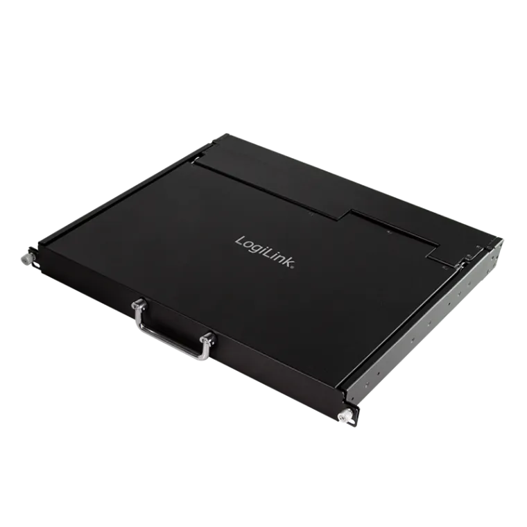 LCD-KVM-Konsole mit 8-Port KVM-Switch, VGA, USB-A, PS/2, geringe Einbautiefe, QWERTZ