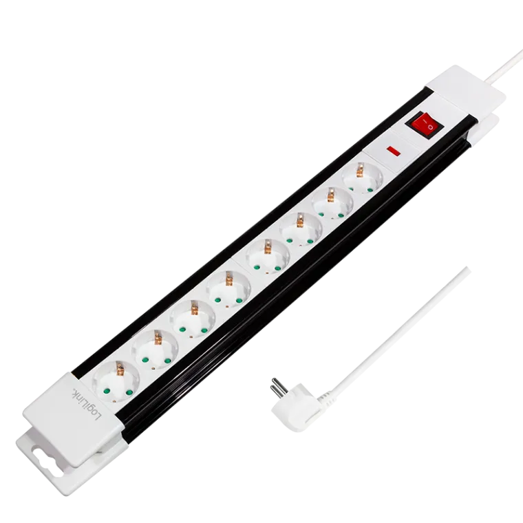 Steckdosenleiste 8-fach + Schalter, 8x CEE 7/3, 3 m, weiß