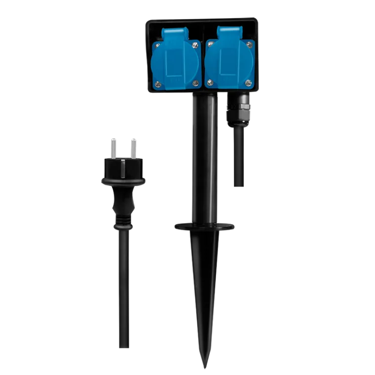 Steckdose 2-fach, 2x CEE 7/3, 2 m, Outdoor, schwarz/blau