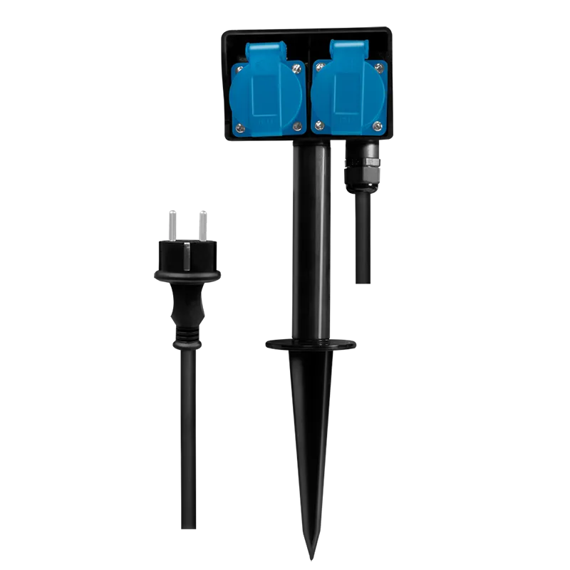 Steckdose 2-fach, 2x CEE 7/3, 2 m, Outdoor, schwarz/blau
