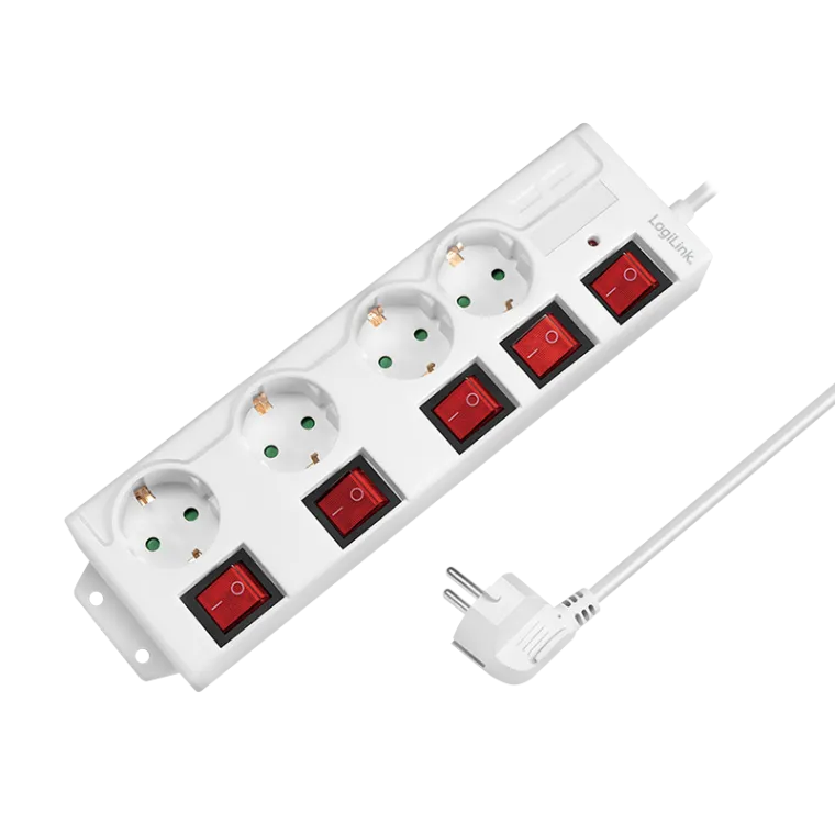 Steckdosenleiste 4-fach mit 5 Schaltern, 4x CEE 7/3, weiß