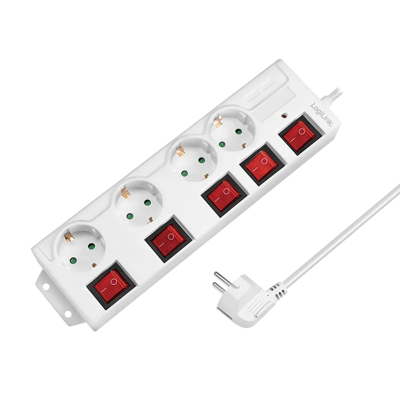 Steckdosenleiste 4-fach mit 5 Schaltern, 4x CEE 7/3, weiß
