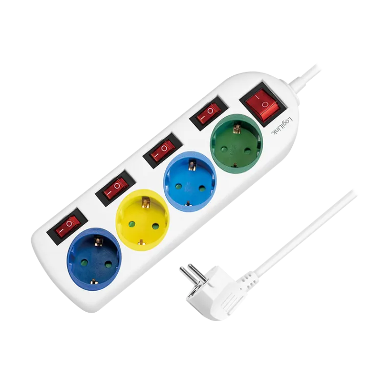 Steckdosenleiste 4-fach mit 5 Schaltern, 4x CEE 7/3, mehrfarbig