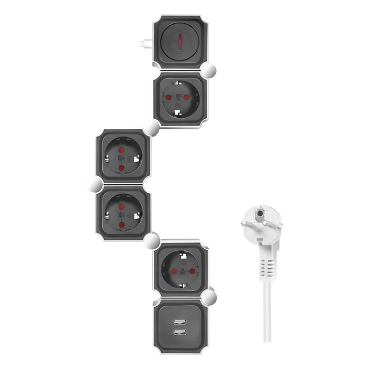 Steckdosenleiste 4-fach, 4x CEE 7/3 + 2x USB-A, flexibel, 1,5 m