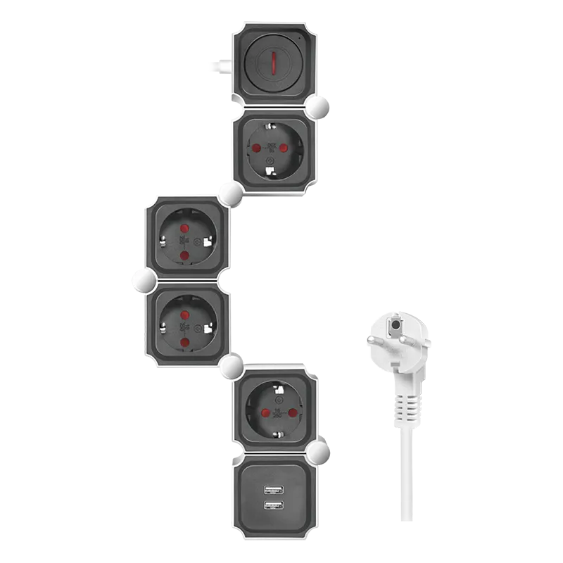 Steckdosenleiste 4-fach, 4x CEE 7/3 + 2x USB-A, flexibel, 1,5 m