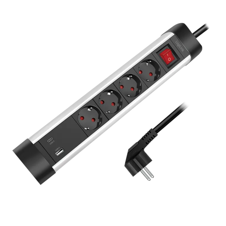 Steckdosenleiste 4-fach + Schalter, 4x CEE 7/3, 1x USB-A, 1x USB-C