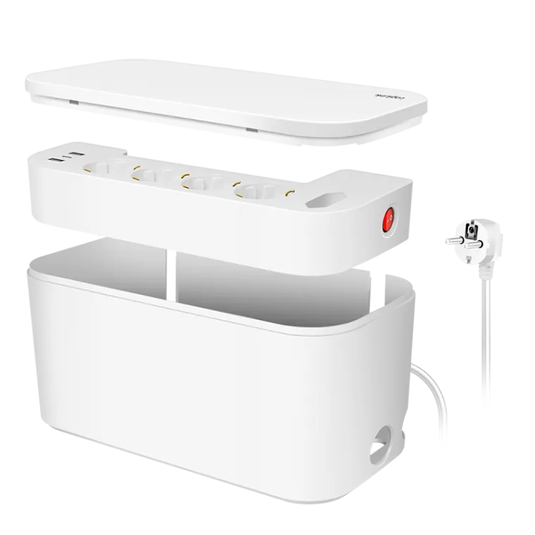 Kabelbox mit 5-fach-Steckdosenleiste, 3x USB, PD 20W, 285 x 145 x 13 mm, weiß