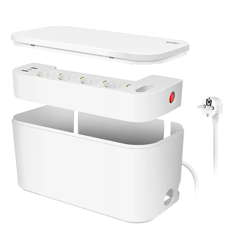 Kabelbox mit 5-fach-Steckdosenleiste, 3x USB, PD 20W, 285 x 145 x 13 mm, weiß